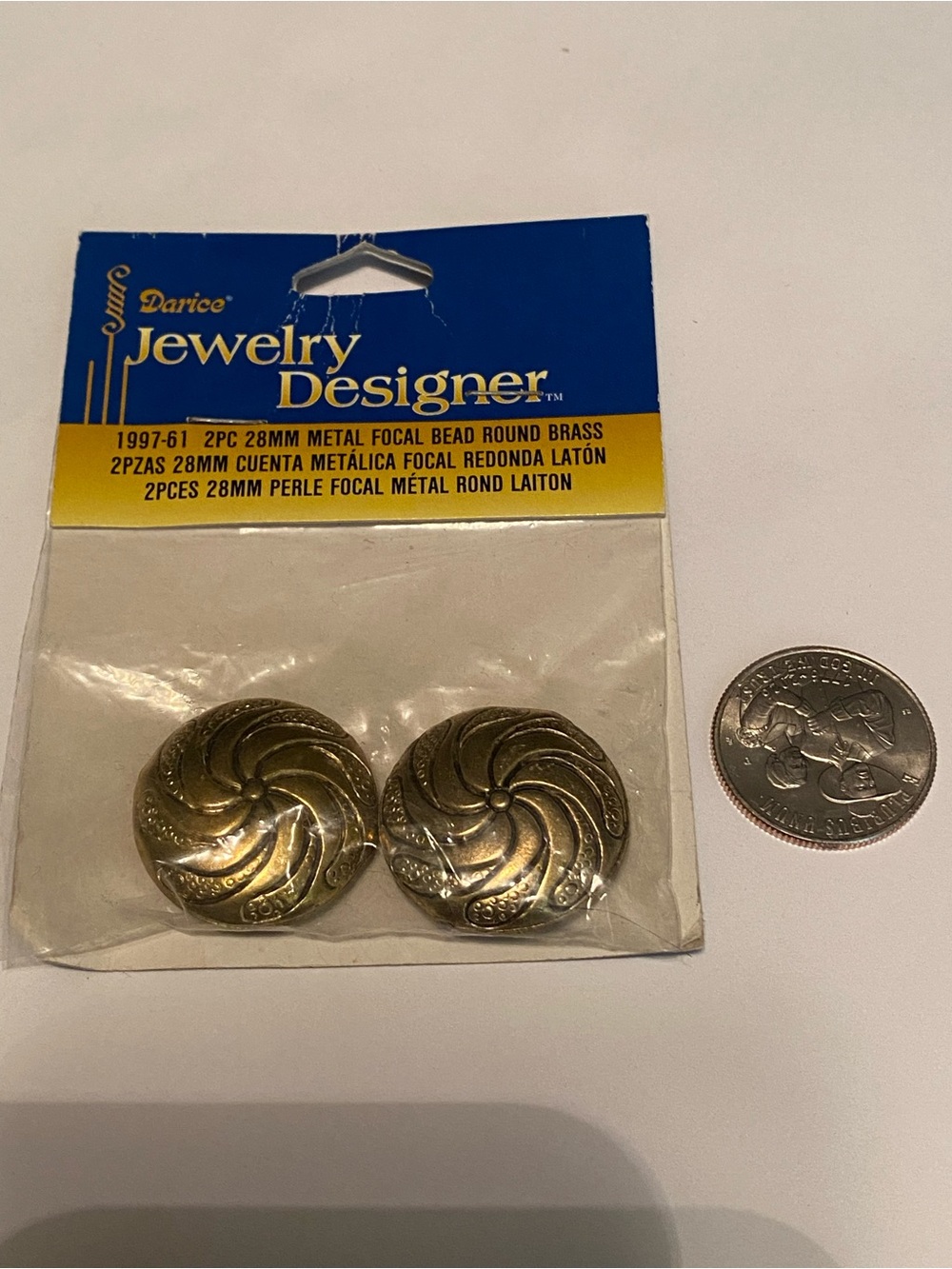 Vintage Darice Gold-Tone Swirl Round Brass Beads - 2 Pack